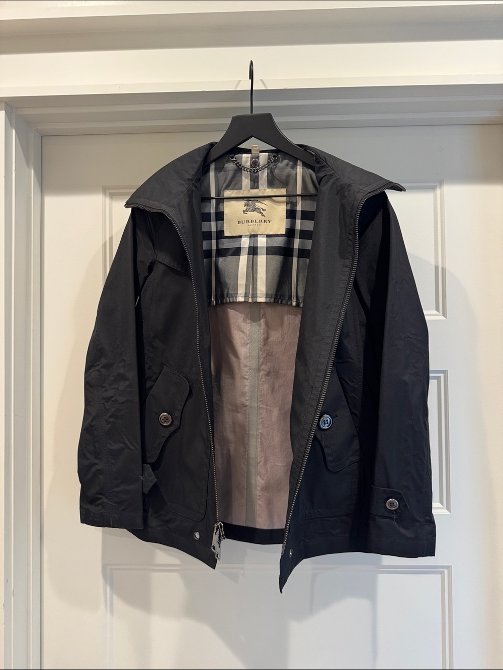 Burberry Black Hooded Raincoat with Signature Check Lining